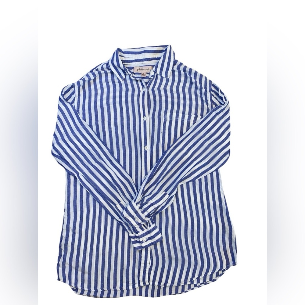Philosophy Blue & White Striped Button Down Shirt – Size Small - Picture 1 of 2